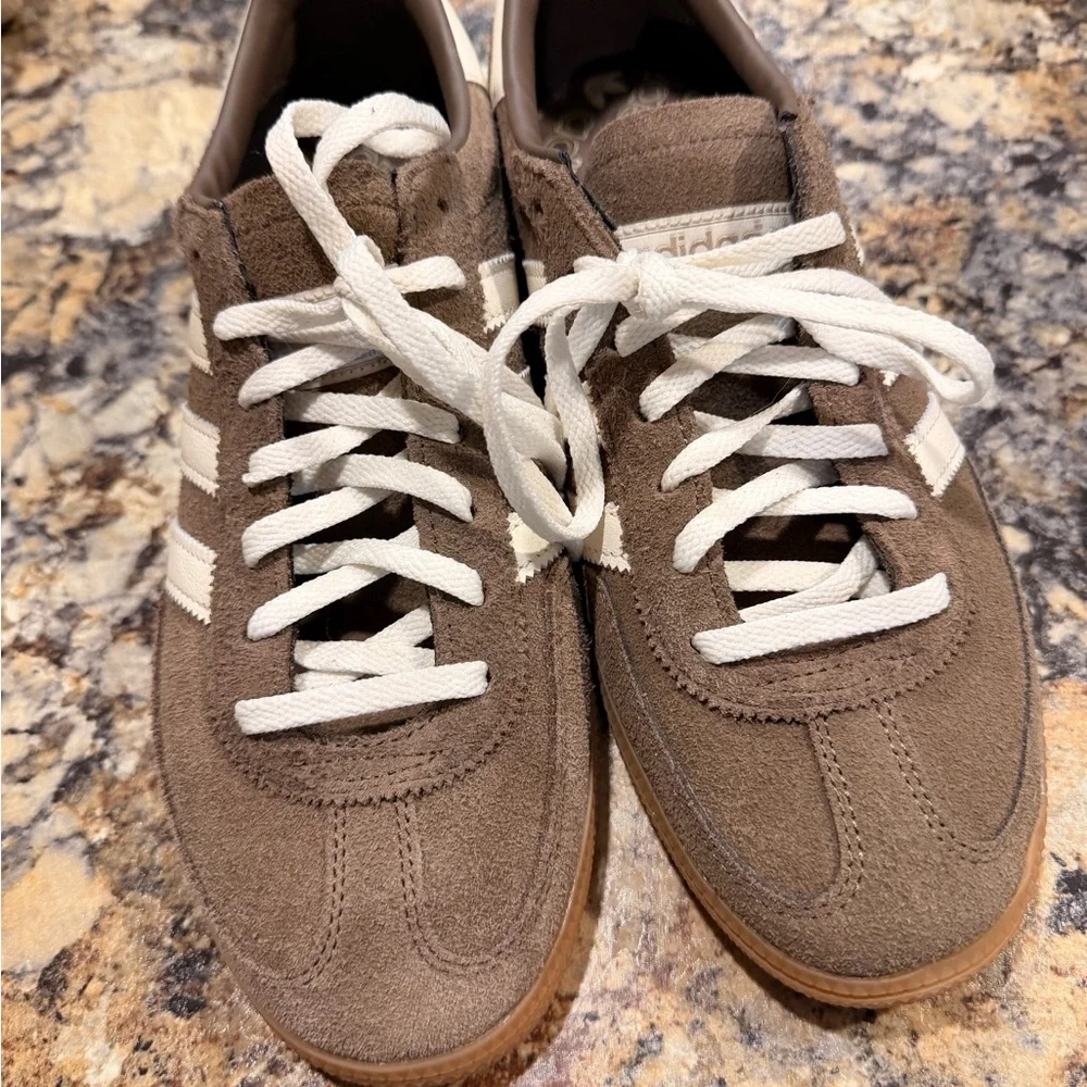 adidas Spezial Chocolate Brown Suede Sneakers with Off-White Stripes - Picture 6 of 6